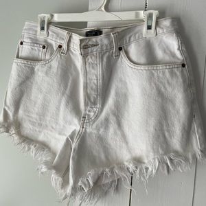 Abercrombie high rise white denim cut offs